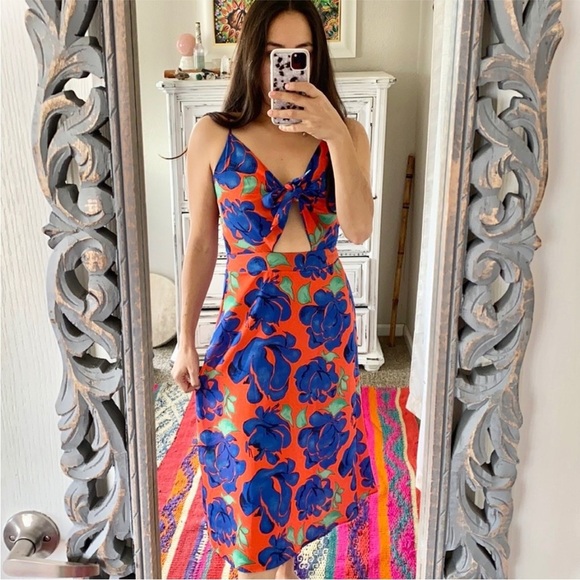 Vibrant Floral Cutout Dress - Picture 1 of 9